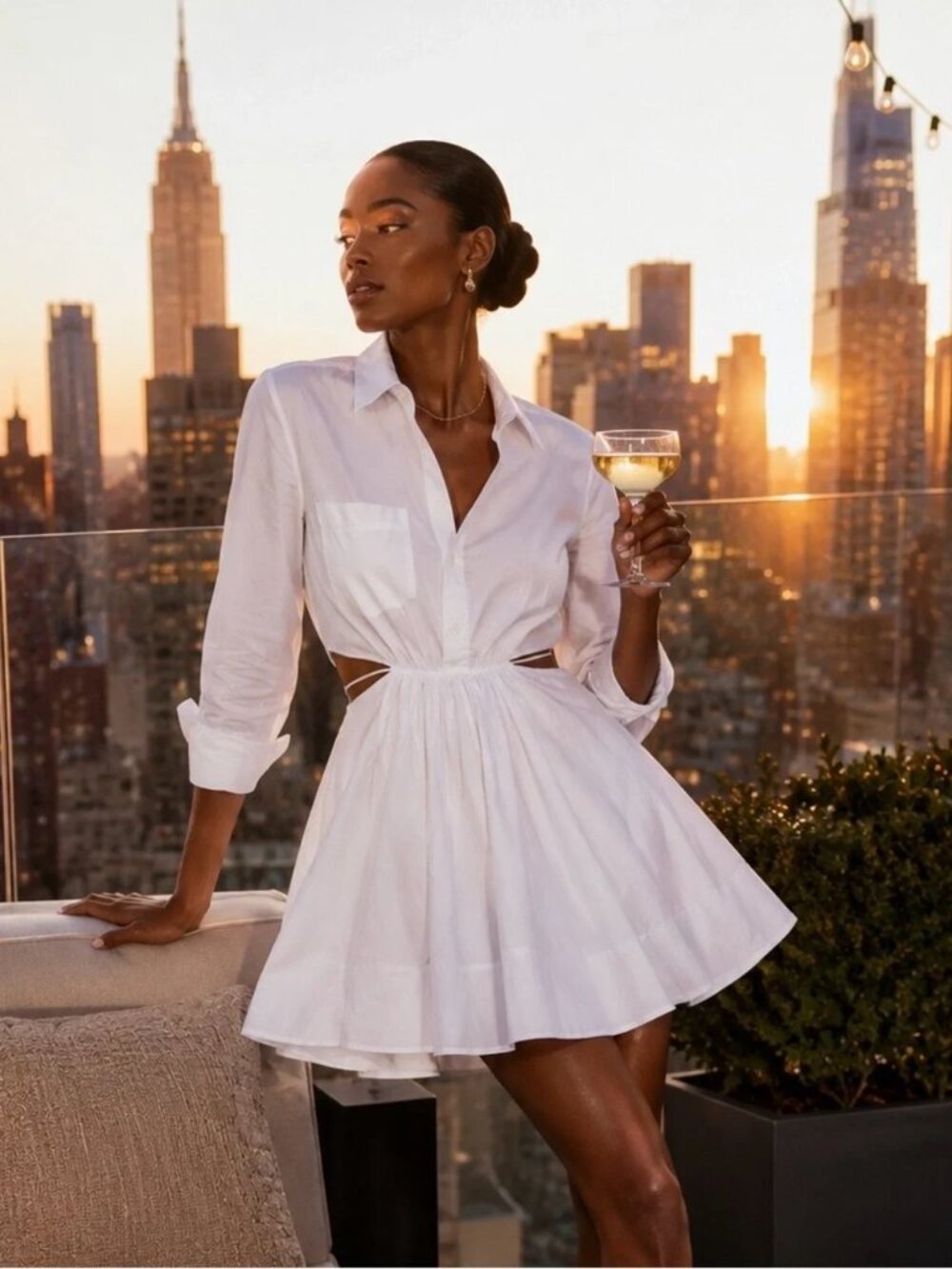 Jonathan SIMKHAI Shaelyn Mini Shirt Dress in White Poplin - Cutouts Summer 6 - Picture 3 of 12